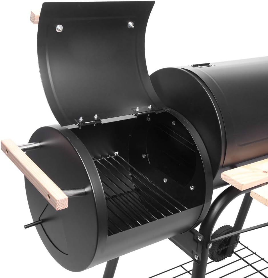Outvita Parrilla de carbón para barbacoa, cocina de barbacoa para patio al aire libre con ahumador desplazado, ruedas y bandeja para balcón,