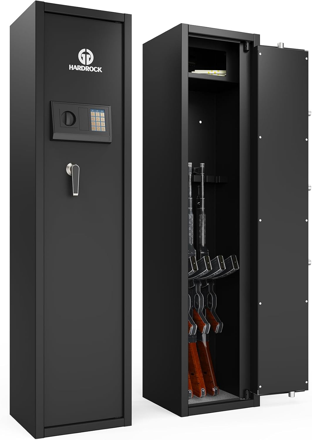 HARDROCK Caja fuerte grande para pistolas, caja fuerte digital para rifle y pistolas, acceso rápido 5 cajas de seguridad largas con caja de