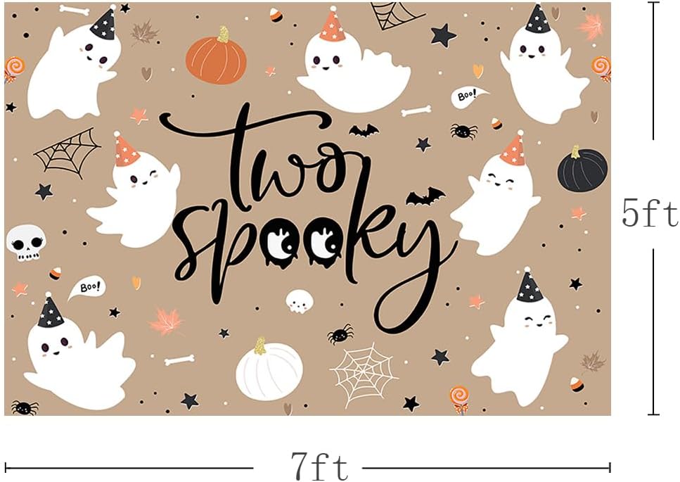 MEHOFOND Telón de fondo de feliz cumpleaños de Halloween de 7 x 5 pies para niños, para el segundo cumpleaños de Little Boo is Turrning dos