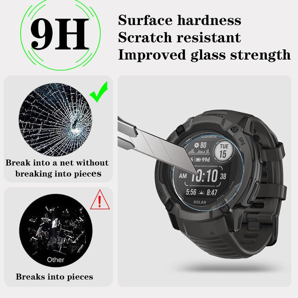 Protector de pantalla de reloj (3+1 unidad) compatible con Garmin Instinct 2x Solar, película de vidrio templado, antiarañazos, cobertura completa