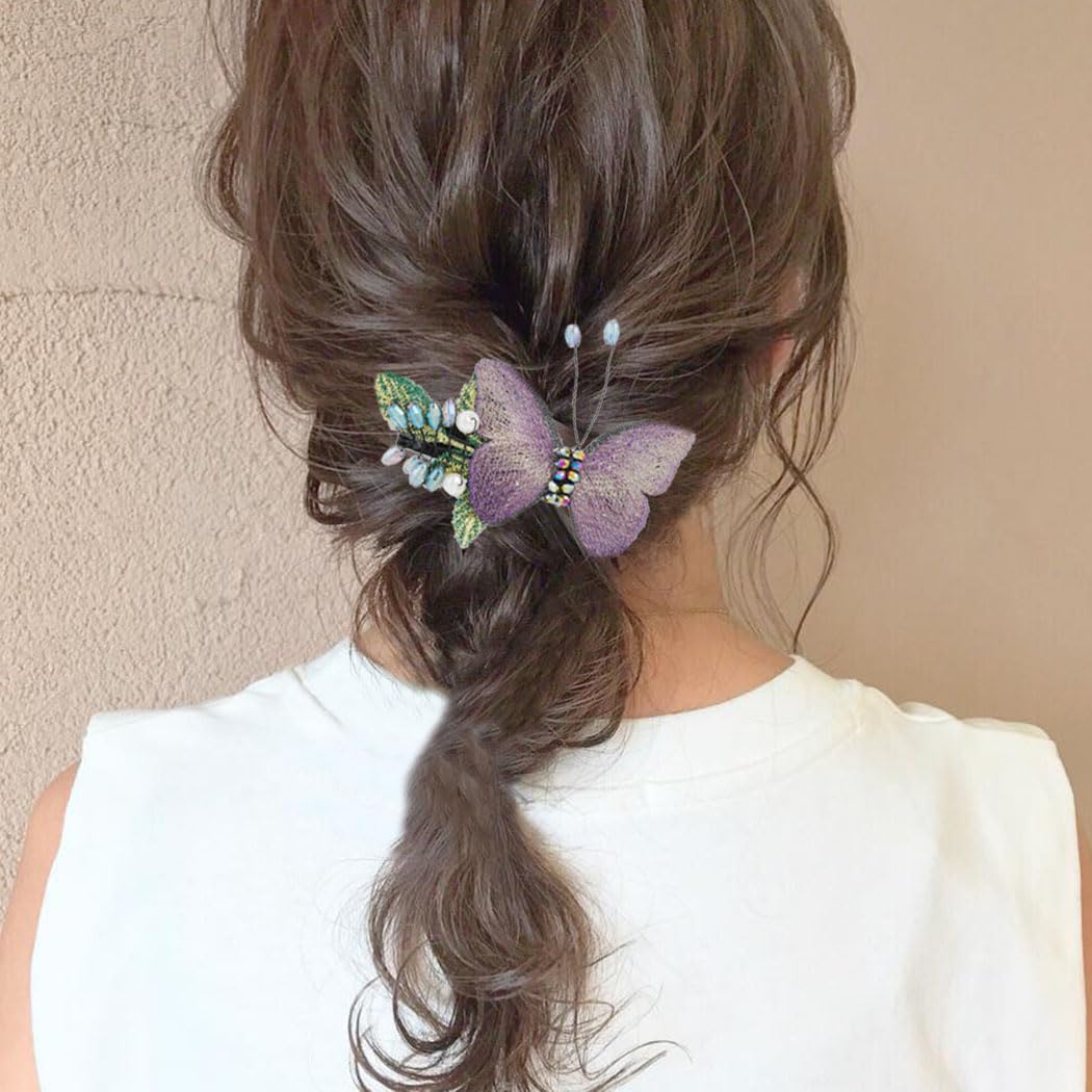 Haomye Pinzas para el pelo de mariposa con diamantes de imitación, pasadores bordados, accesorios para el cabello, tocado de boda, pinzas coreanas