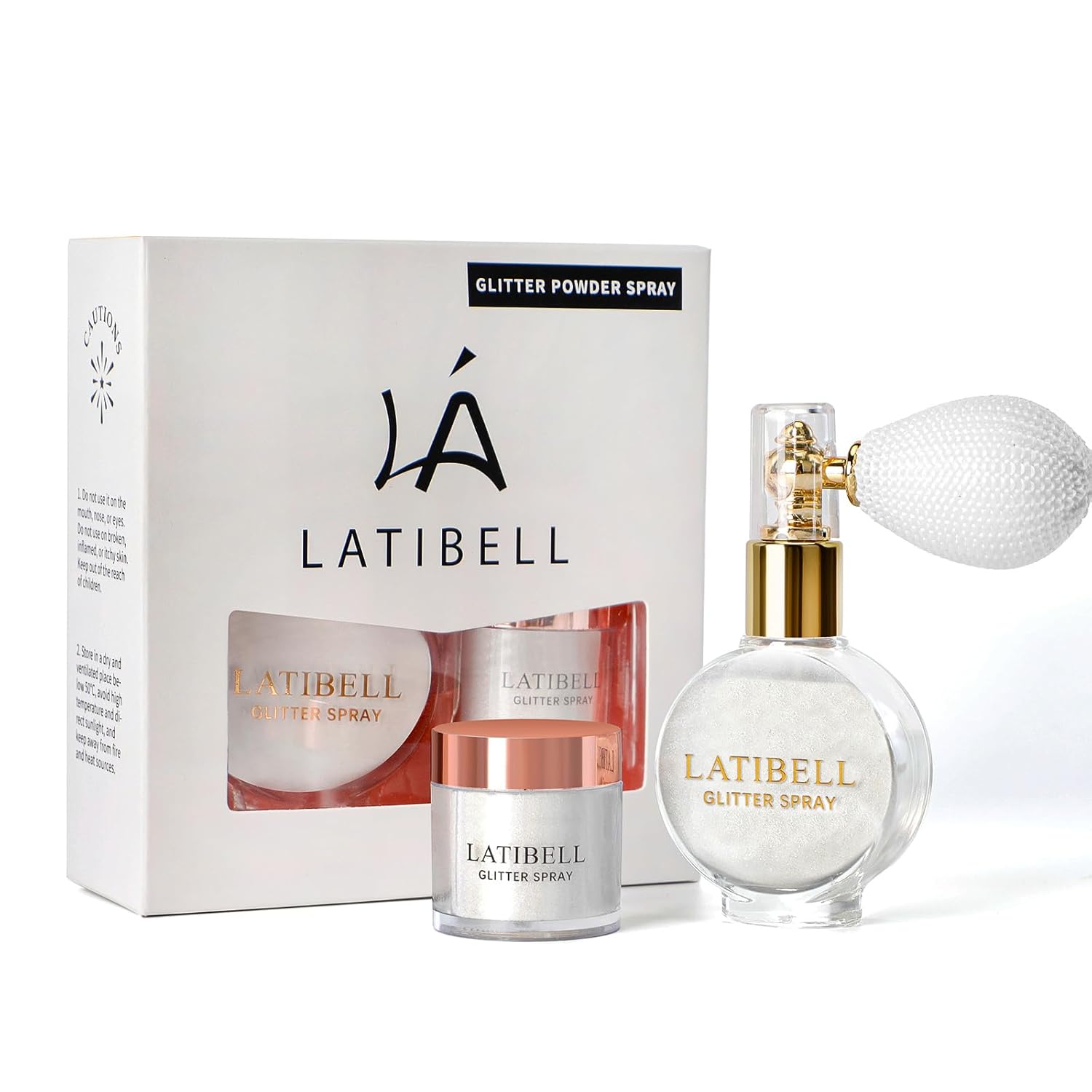 LATIBELL Spray de purpurina corporal, blanco perla, polvo iluminador para cabello y cuerpo, 0.35 onzas