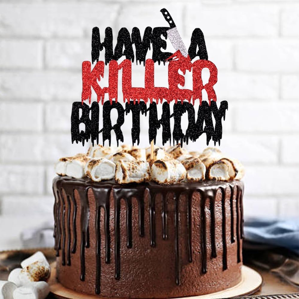 Have A Killer – Decoración para tartas de cumpleaños, decoración de pasteles de fiesta de terror de Halloween, fiesta de película de terror al aire
