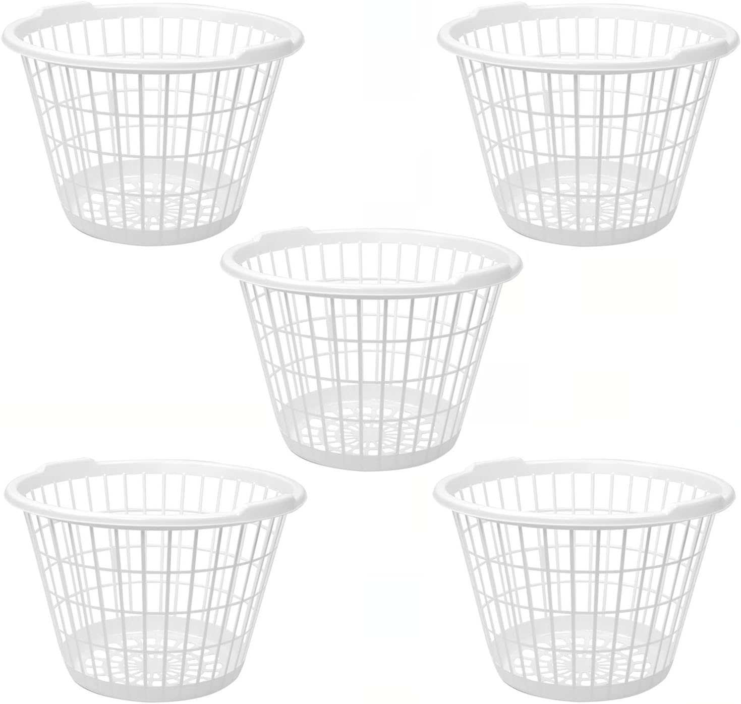 Juego de 5 cestas redondas de plástico ligero (muchos colores), 1 bushel (blanco)