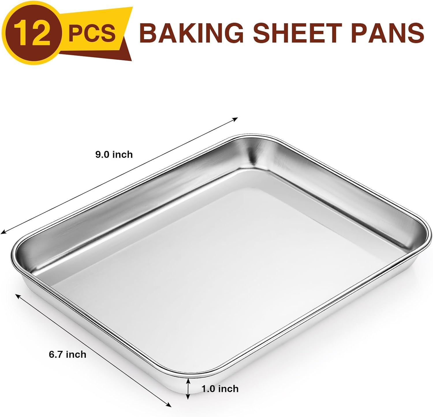 Wildone Juego de bandejas para hornear, bandeja para hornear, bandeja para hornear, tostadora, horno, 12 bandejas de acero inoxidable para hornear,