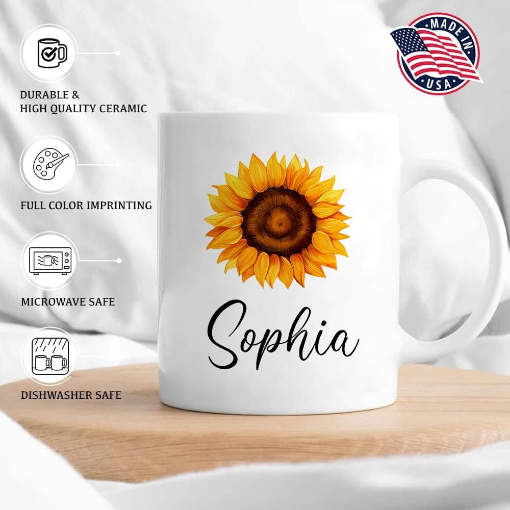 Regalo personalizado para amantes de los girasoles, taza de café de girasol, taza de té de girasol, regalos de girasol para ella, regalos de