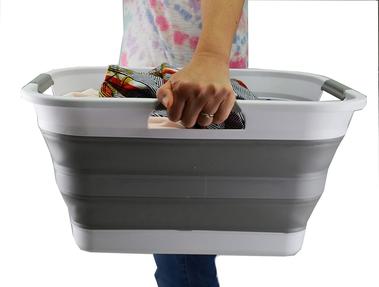SAMMART Juego de 2-30L (8 galones) Cesta de lavandería de plástico plegable – Contenedororganizador plegable – Tina de lavado portátil, capacidad de