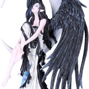 Pacific Giftware Moon Stargazer – Figura de resina pintada a mano con alas negras Pacific Giftware Moon Stargazer – Figura de resina pintada a mano con alas negras