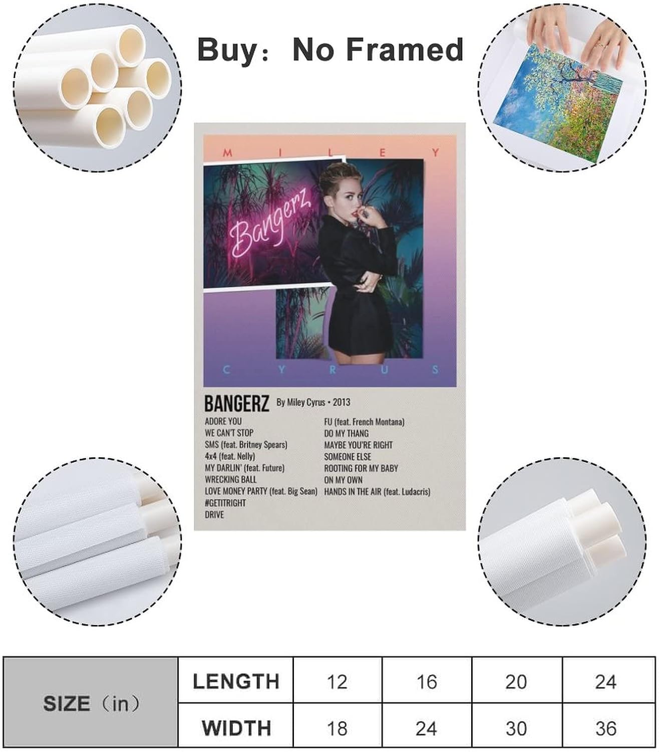 BURGHR Bangerz Miley Cyrus 2 Canvas Poster Wall Decorative Art Painting Living Room Bedroom Decoration Gift Unframe-style12x18inch(30x45cm)