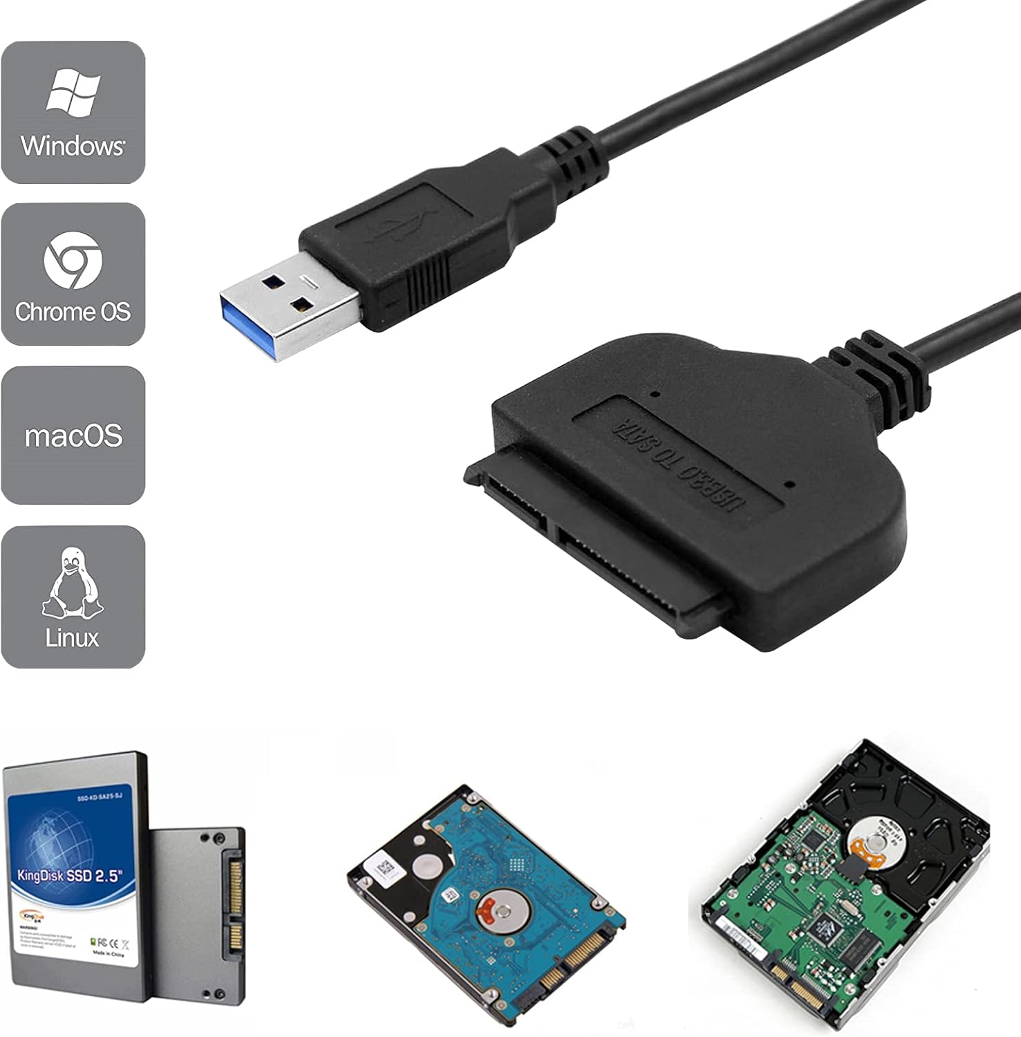 Cable adaptador de disco duro USB 3.0 SATA III con soporte de montaje SSD, cable adaptador SourceTon SATA a USB y bahía de unidad de 2.5″ a 3.5″
