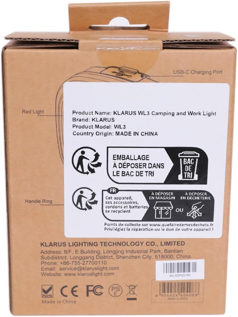 klarus WL3 – Luz de trabajo magnética para campamento, 1500 lúmenes altos, 13500 mAh de alta capacidad, 6 modos de luz, luces LED portátiles