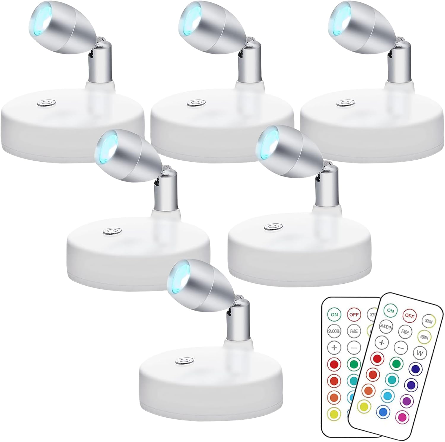 Proyector LED inalámbrico RGB, luces de acento a pilas, luz de disco para interiores, luz vertical regulable con control remoto, blanco cálido de