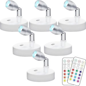 Proyector LED inalámbrico RGB, luces de acento a pilas, luz de disco para interiores, luz vertical regulable con control remoto, blanco cálido de Proyector LED inalámbrico RGB, luces de acento a pilas, luz de disco para interiores, luz vertical regulable con control remoto, blanco cálido de