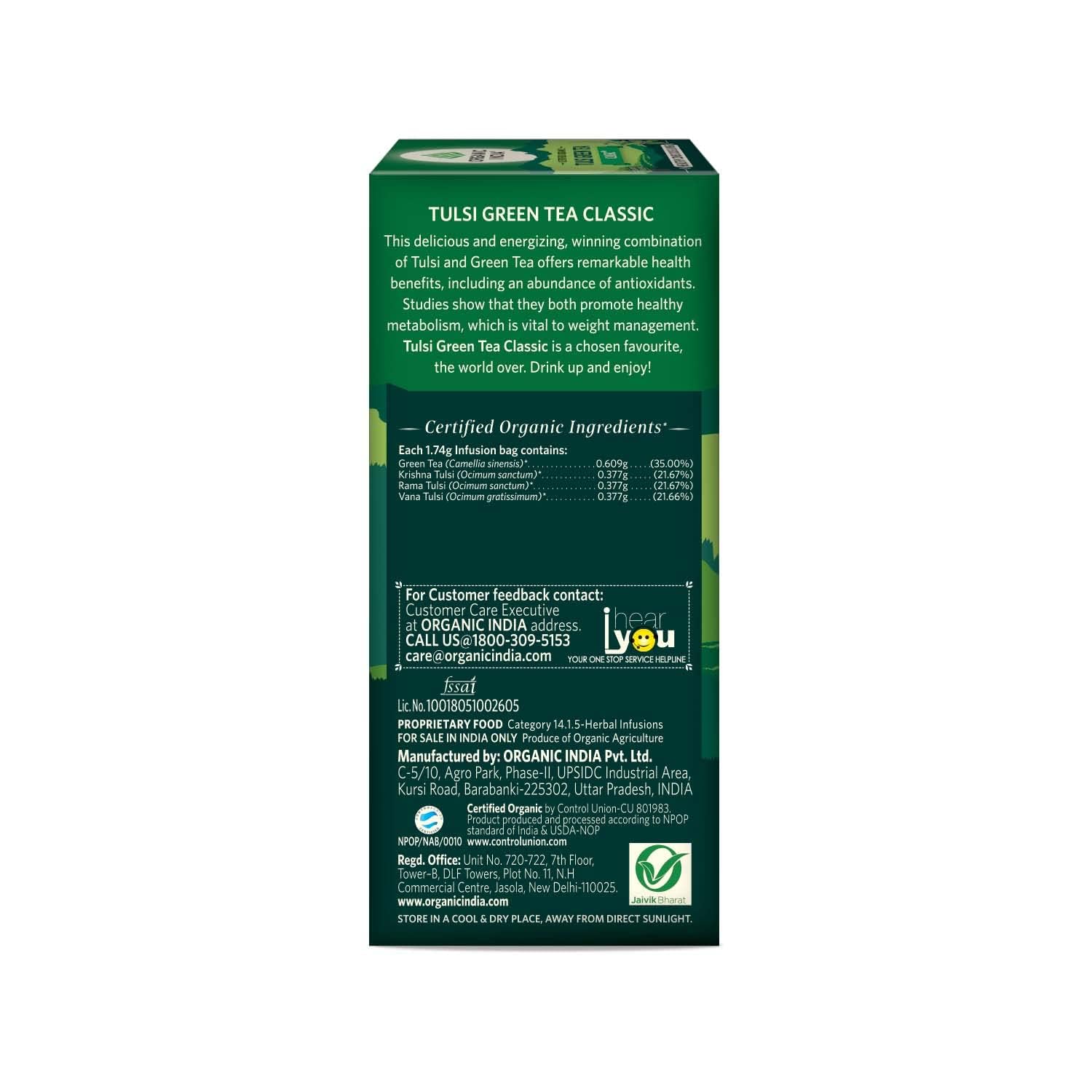 Organic India TULSI Green Tea Classic 25 bolsas de té