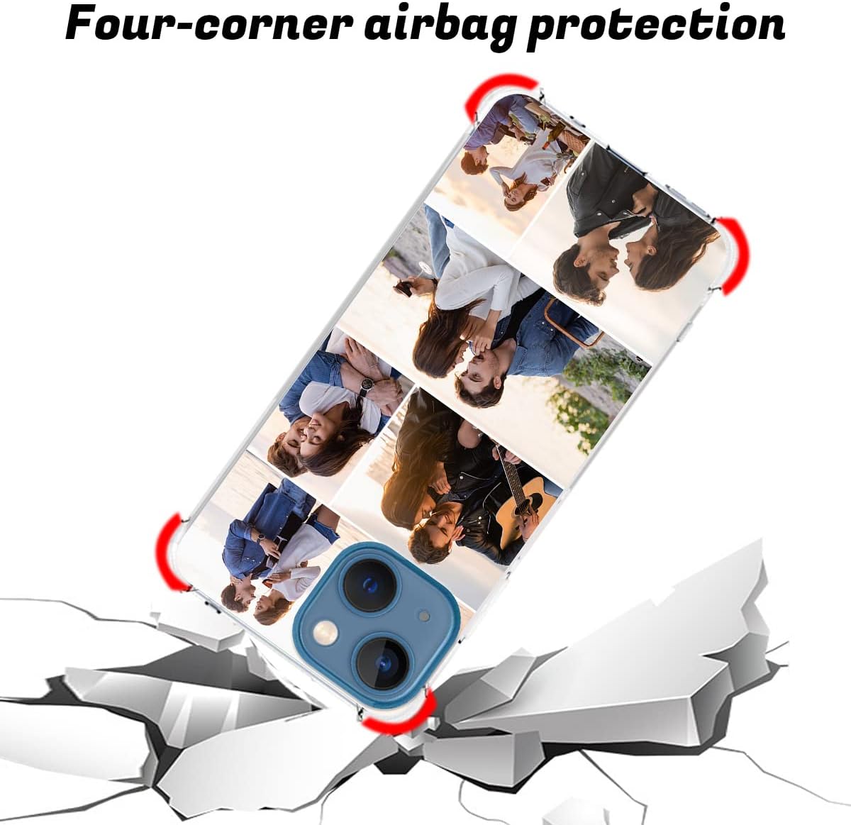 SuSuTiFy Funda personalizada para iPhone 13 Mini, funda protectora transparente de TPU suave a prueba de golpes con collage de imágenes múltiples,
