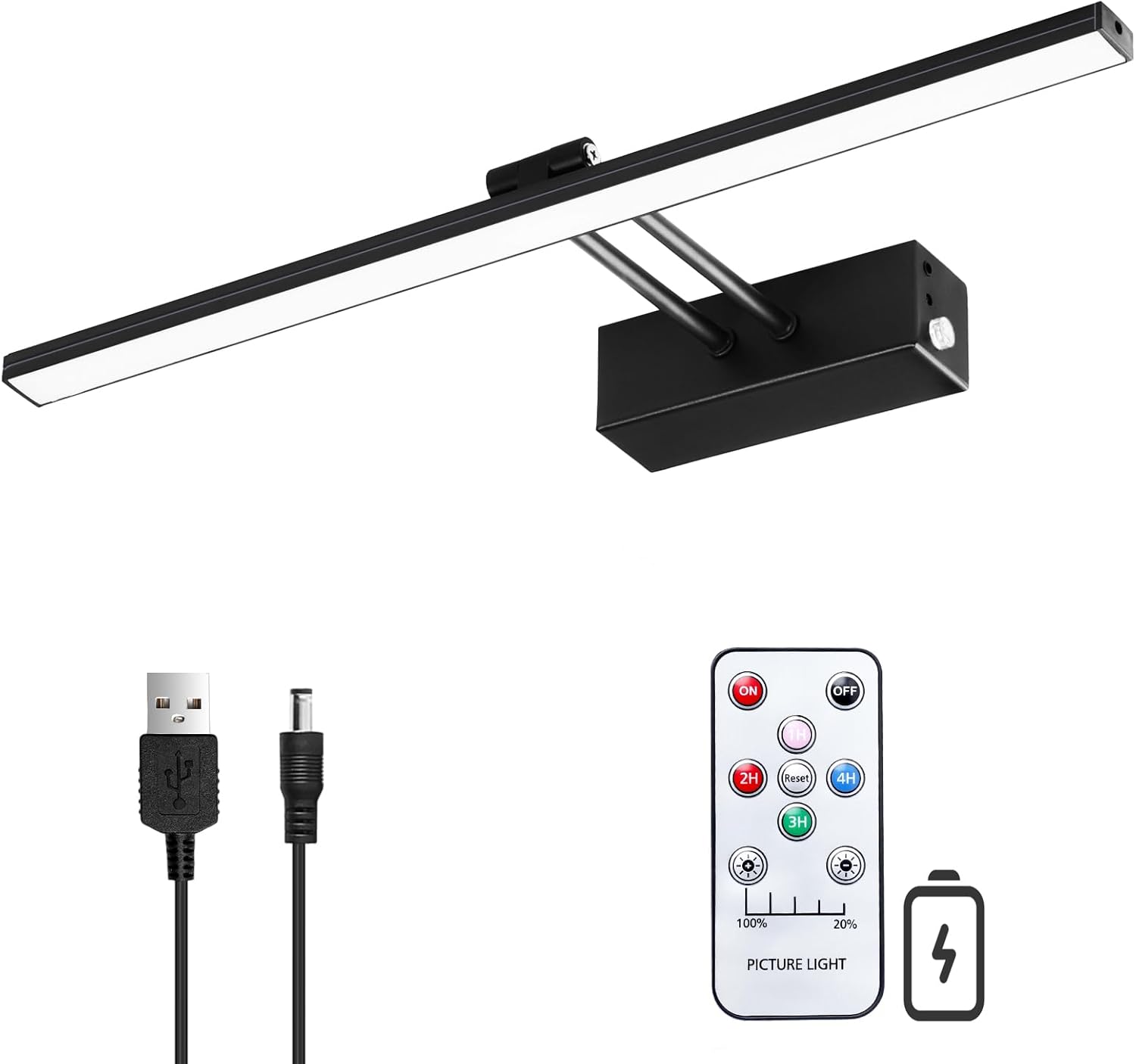 Luz de imagen de 5200 mAh, luces de imagen recargables para pared, luz de arte metálica regulable con temporizador para pinturas, luz de pintura