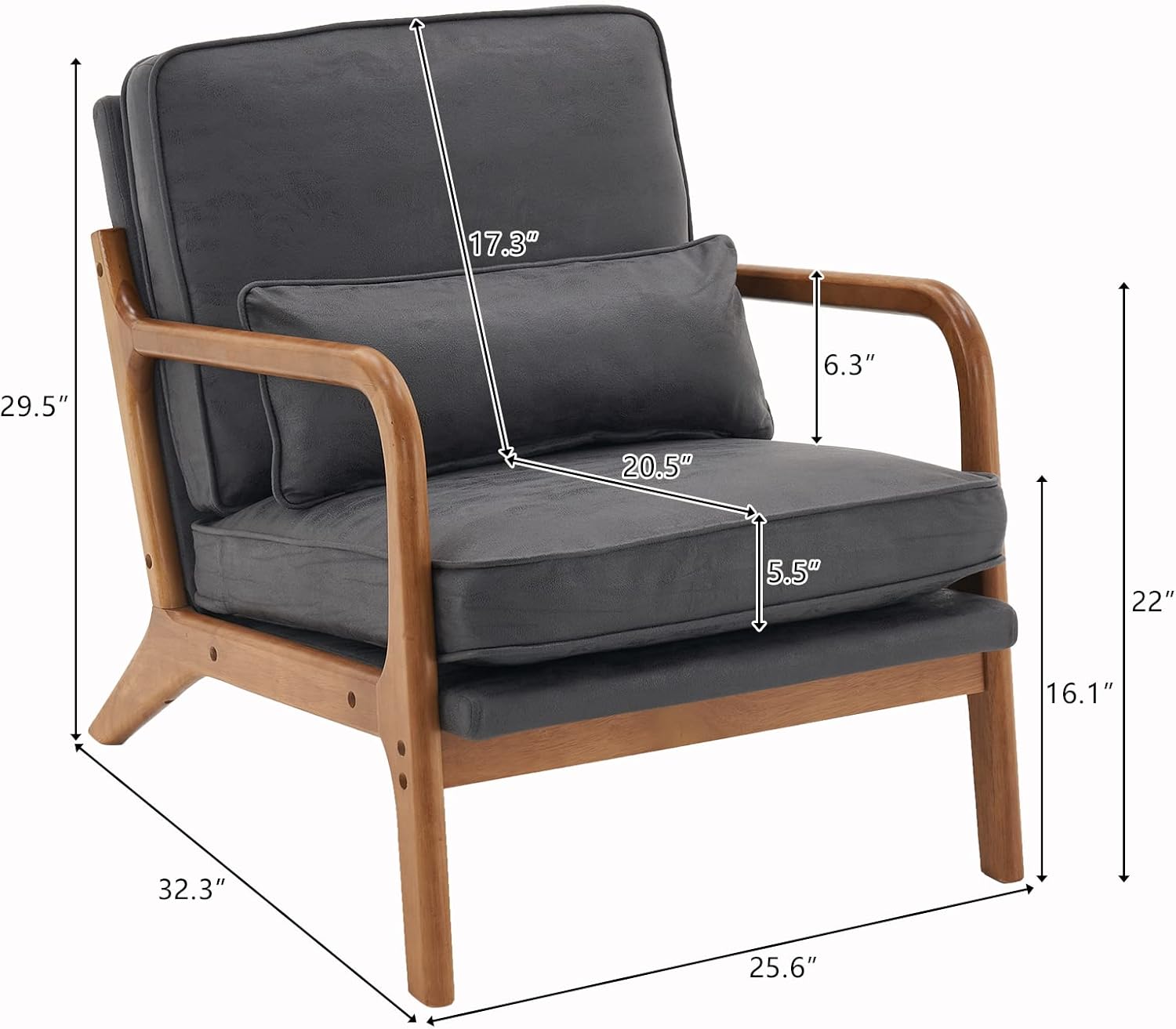Karl home Silla decorativa moderna de mediados de siglo con almohada de tela bronceadora con marco de madera maciza y cojín suave para sala de