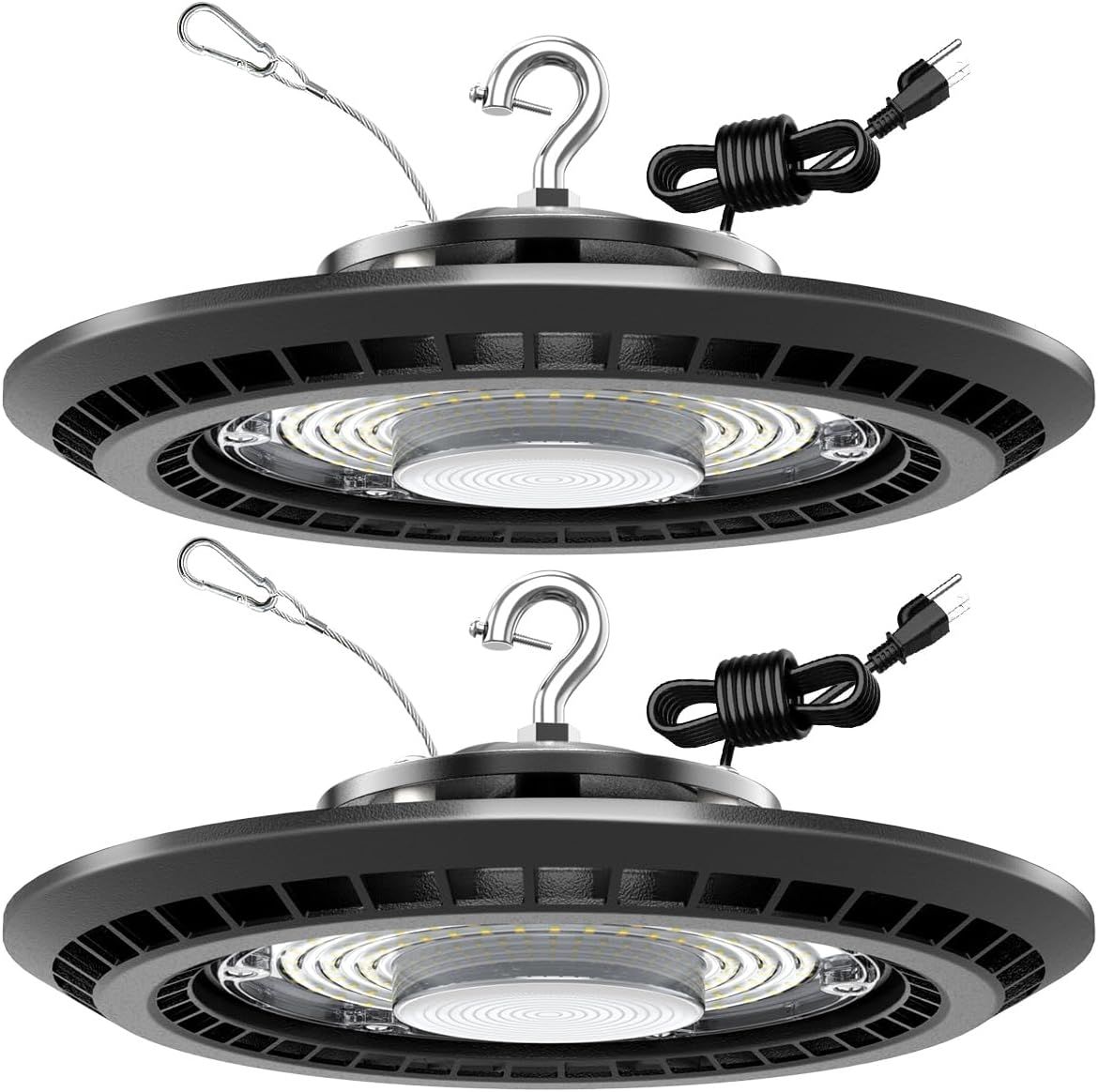 Paquete de 2 luces LED de alta bahía de 100 W, 12,000 lm y 5000 K luz diurna, IP66 impermeable con enchufe estadounidense y cable de 5 pies, ideal