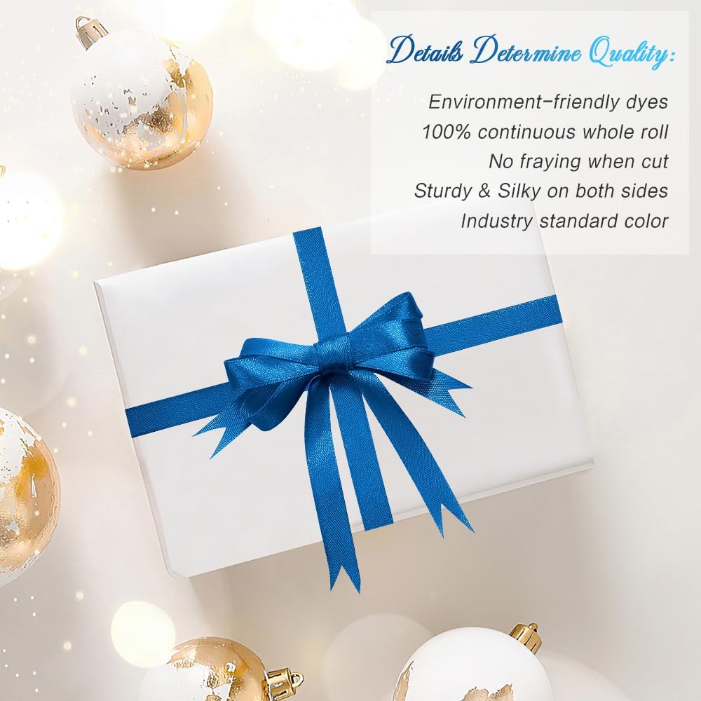 Cinta azul para envolver regalos de 38 pulgadas de 25 yardas, cinta azul real azul real para cabello, cinta azul marino para invitación de baby