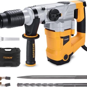 Hoteche Taladro de martillo giratorio SDS Max de 1-916 pulgadas, 12.5 A, 3 funciones, martillo de demolición resistente para perforación de hormigón Hoteche Taladro de martillo giratorio SDS Max de 1-916 pulgadas, 12.5 A, 3 funciones, martillo de demolición resistente para perforación de hormigón