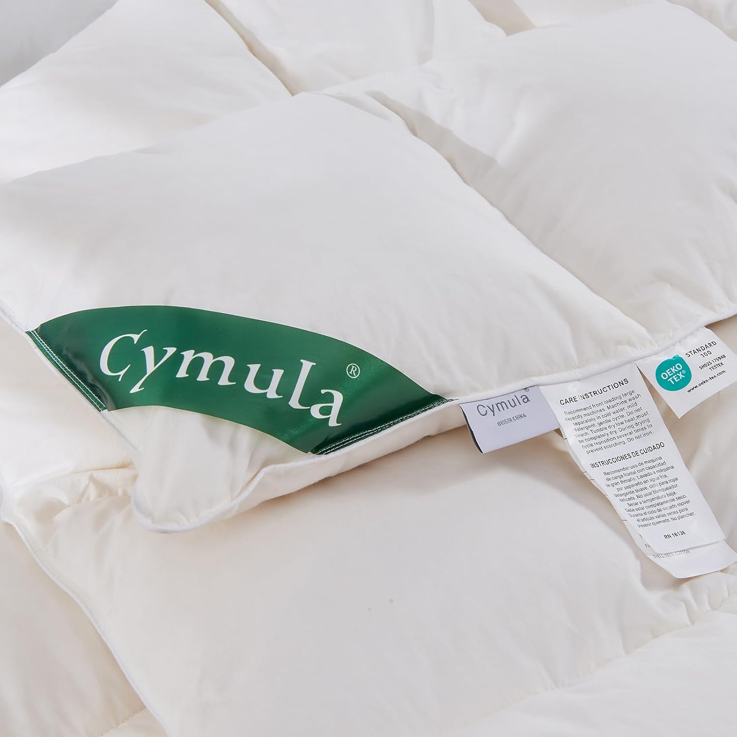 CYMULA Edredón de plumas tamaño Queen, relleno pesado de plumón blanco marfil, edredón de invierno con funda 100% algodón, tamaño Queen, 90 x 90