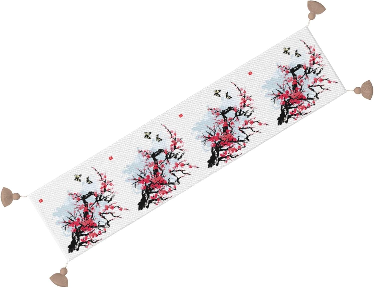 Camino de mesa de Navidad con ramas de cerezo, decoración de mesa de comedor, decoración de Navidad, decoración de interiores del hogar, caminos de