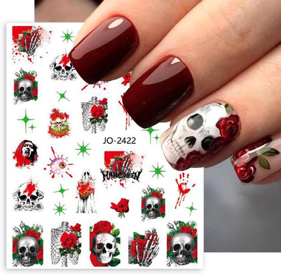 6 hojas de calcomanías de arte de uñas de Halloween 3D, autoadhesivas, bruja, gato negro, calavera, araña, calabaza, fantasma, diseño de uñas,