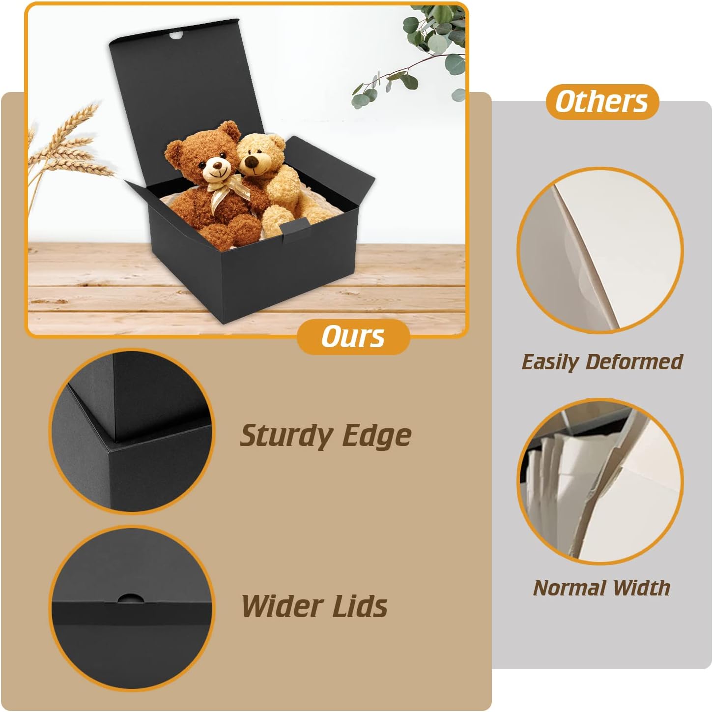 opaprain Paquete de 10 cajas de regalo negras de 8 x 8 x 4 pulgadas con tapa, papel reciclable adecuado para bodas, festivales, regalos, graduación,