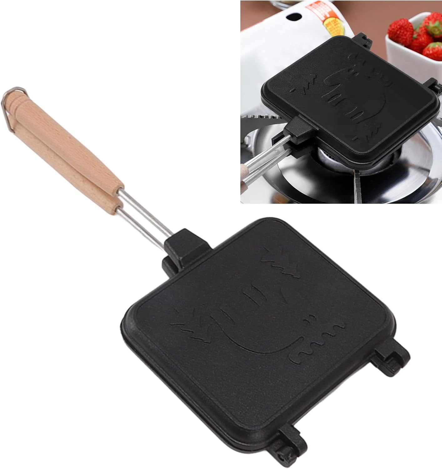 Sartén para sándwich, doble cara a prueba de palillos con mango desmontable para bistec, pan, huevo