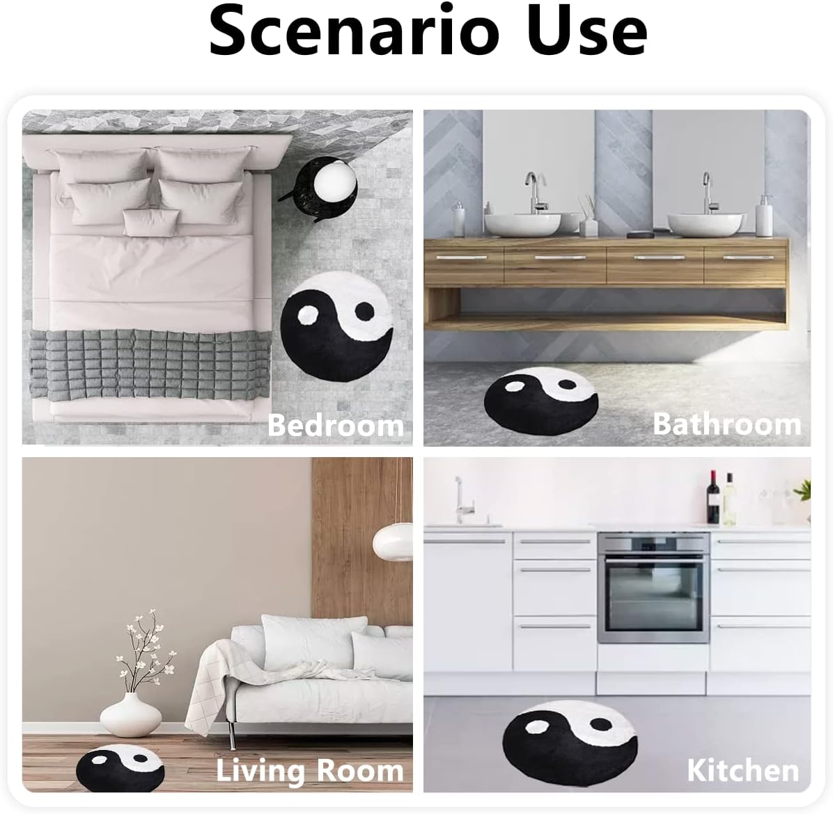 Alfombra de baño de Tai Chi, alfombra de baño para ducha de Yin y Yang, alfombra de baño absorbente de agua, alfombra de piso redonda, suave, lanuda
