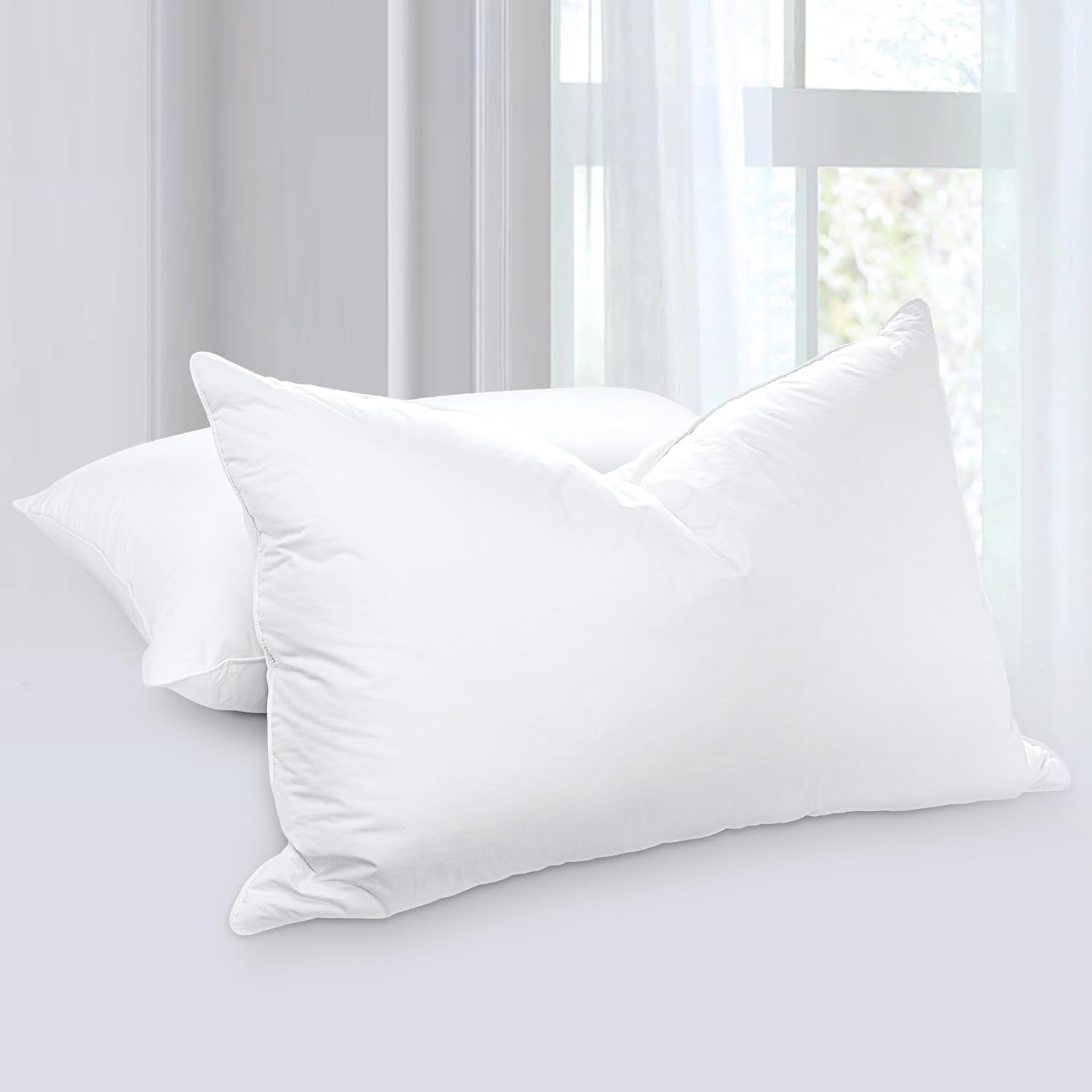 ZB-DP01 – Almohada de plumas de ganso para dormir, almohada de plumón de hotel tamaño Queen, funda de algodón suave blanca, relleno envolvente de