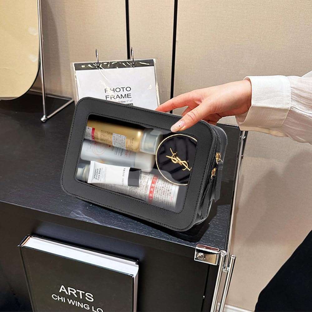 Bolsa de maquillaje transparente, bolsa de aseo aprobada por la TSA, bolsa de maquillaje de viaje, bolsa de viaje transparente para cosméticos,
