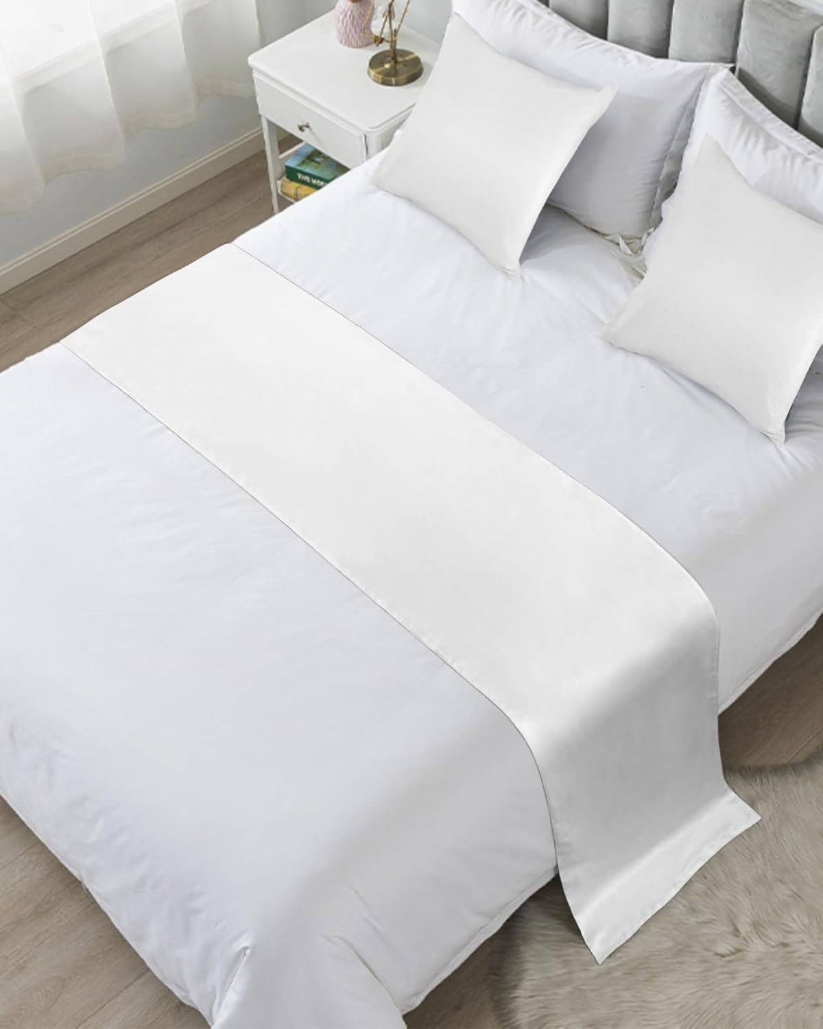 Caminos de cama blancos para cama tamaño King, mantas decorativas para pie de cama, moderno y simple telón de fondo blanco para cama, sofá, funda