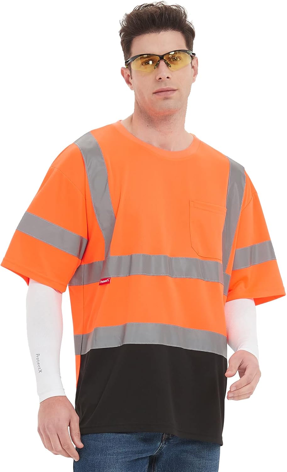 ProtectX Camiseta de seguridad reflectante de manga corta de alta visibilidad, camisas de alta visibilidad transpirables resistentes para hombre,