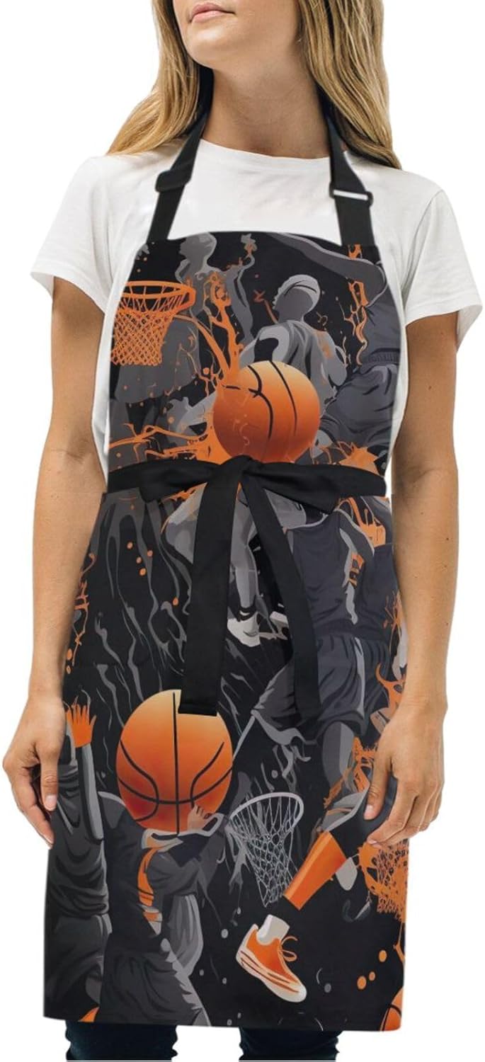 RPLIFE Delantales de baloncesto unisex, delantal de cocina resistente al agua, delantales de camarero con bolsillos, delantales de trabajo para mujer