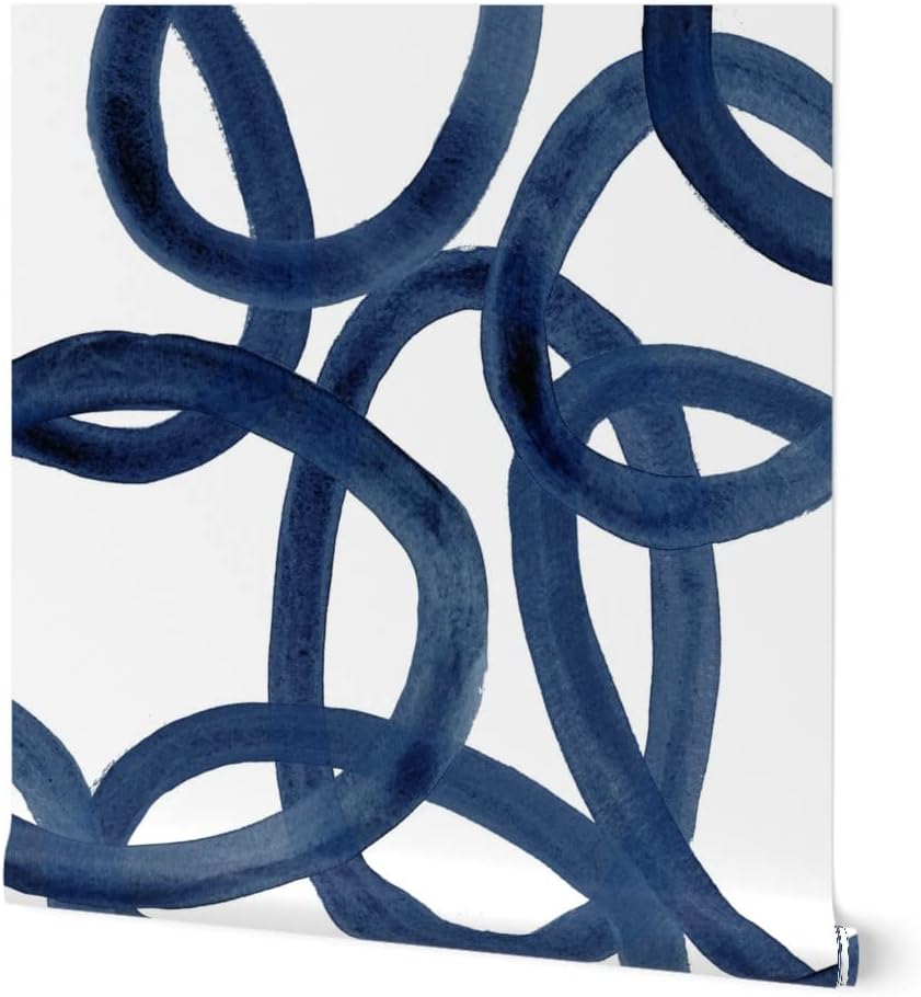 Spoonflower Papel tapiz autoadhesivo de 3 x 2 pies, círculos extra grandes, pintura blanca y azul marino, papel tapiz extraíble