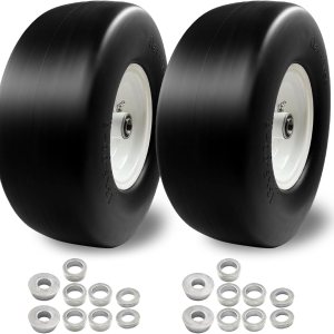 2Pcs 13×5.00-6 Flat Free Tire and Wheel for Lawn Mowers & Zero Turn Mowers, with 34″ & 58″ Grease Bushing and 3.25″-5.9″ Centered Hub,Solution for 2Pcs 13×5.00-6 Flat Free Tire and Wheel for Lawn Mowers & Zero Turn Mowers, with 34″ & 58″ Grease Bushing and 3.25″-5.9″ Centered Hub,Solution for
