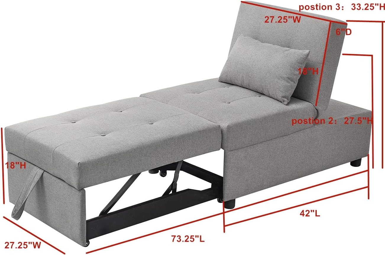 Kings Brand Furniture – Otomana multifuncional, sofá cama, silla convertible, gris claro