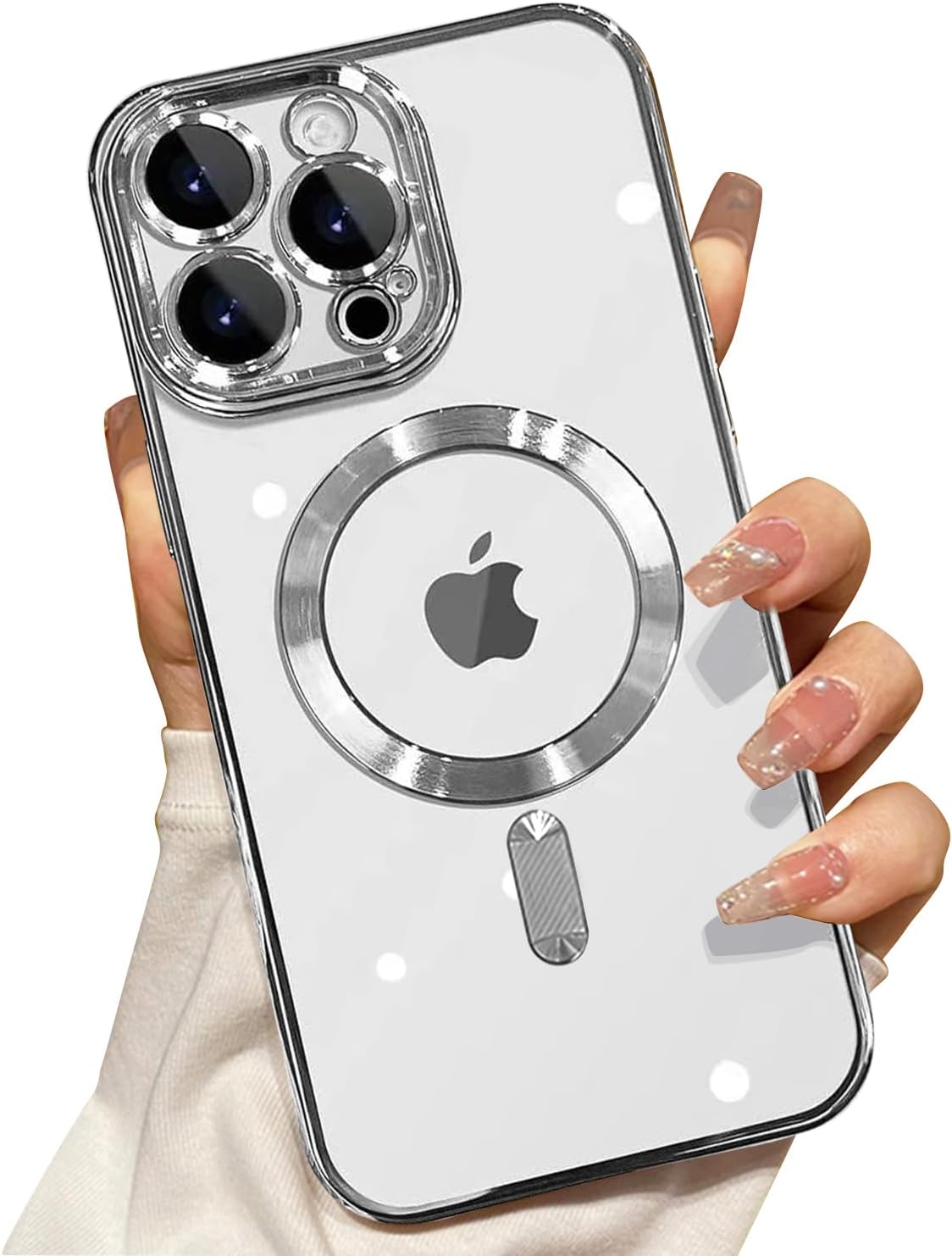 Misscase Funda MagSafe para iPhone 15 Pro Max con protector de lente de cámara, protección completa, funda magnética transparente compatible con