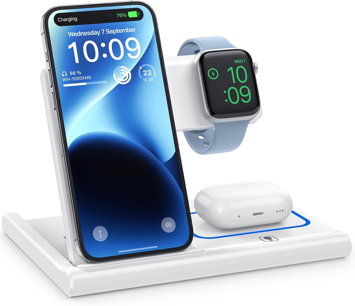 Cargador inalámbrico, estación de carga inalámbrica 3 en 1 para múltiples dispositivos, soporte de carga inalámbrico para iPhone 15 14 13 12 11