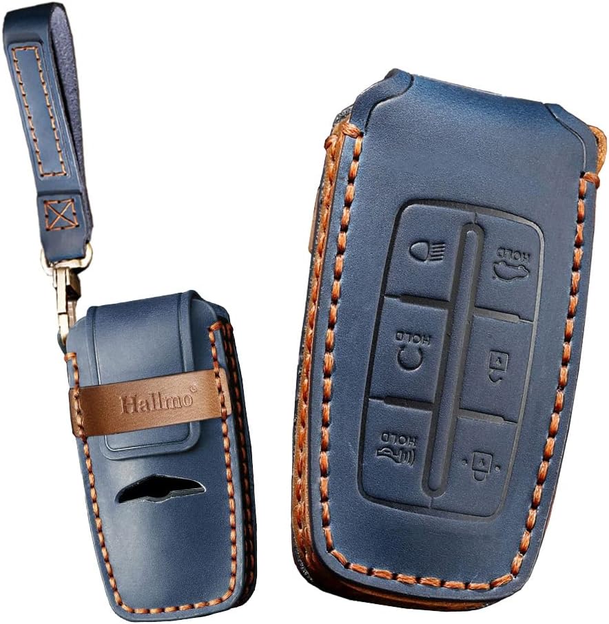 KUNIO Funda protectora para llavero de automóvil Genesis G80 Gv80, funda protectora para llaves, llavero con 6 botones, color azul