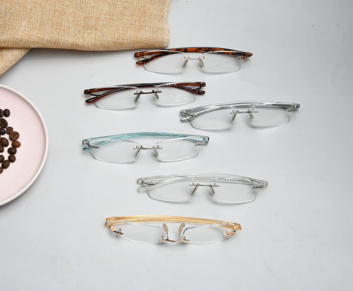 Eyekepper Paquete de 6 lentes de lectura sin montura de color mixto para mujer, lentes de lectura sin marco para hombres +3.50