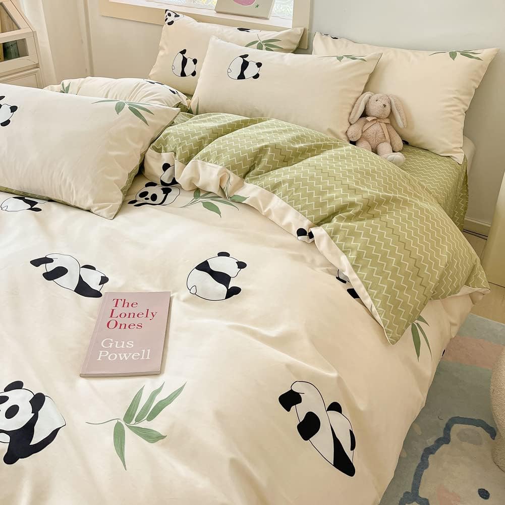 BlueBlue Panda – Juego de funda de edredón para niños, tamaño individual, 100% algodón, para niños, niñas, adolescentes, dibujos animados, panda