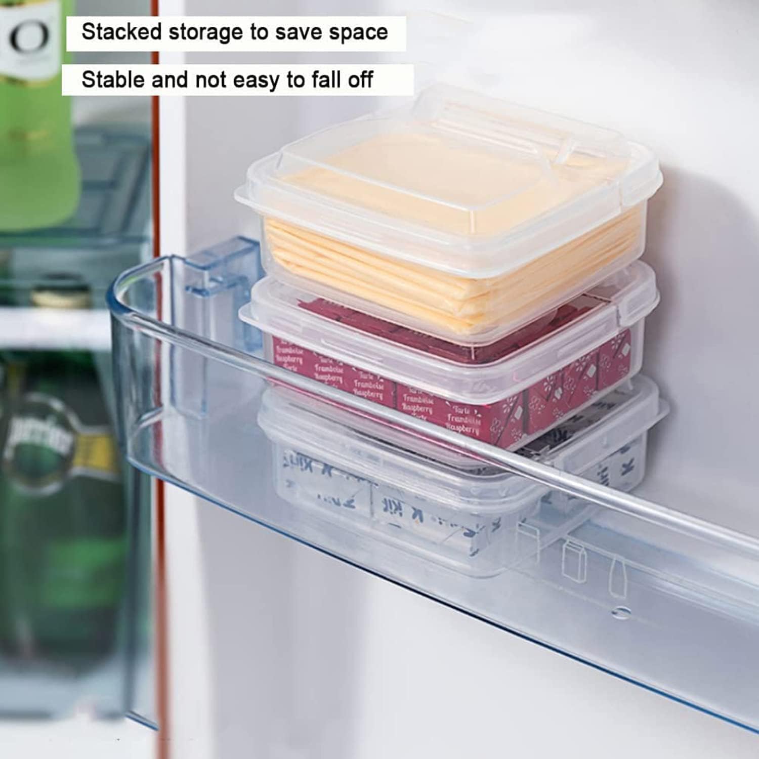Recipiente de queso en rodajas de 2 piezas para refrigerador con tapa abatible, caja de almacenamiento de rebanadas de queso con bloque de