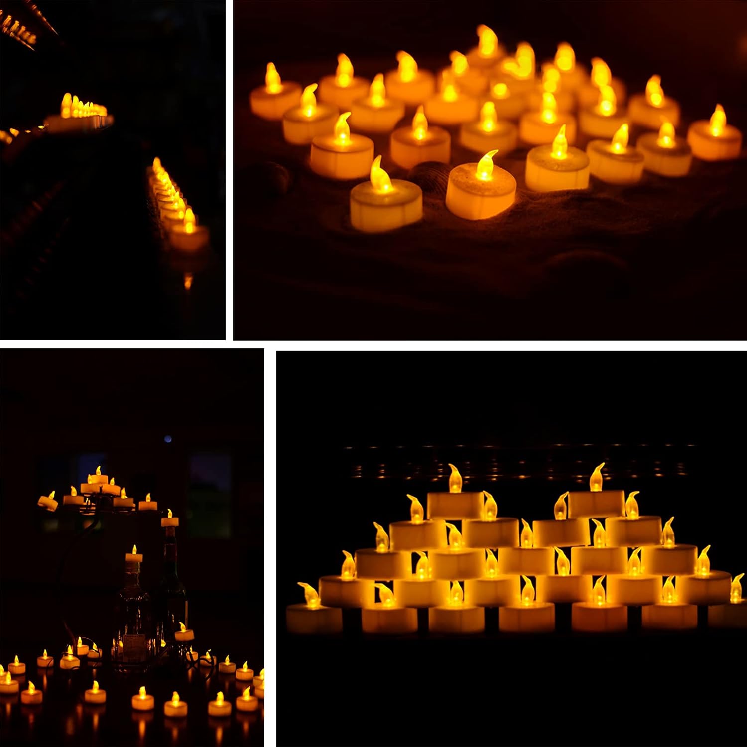 VETOUR Velas de té que funcionan con pilas paquete de 200 velas LED falsas sin llama, velas de té eléctricas seguras de 200 horas de duración para