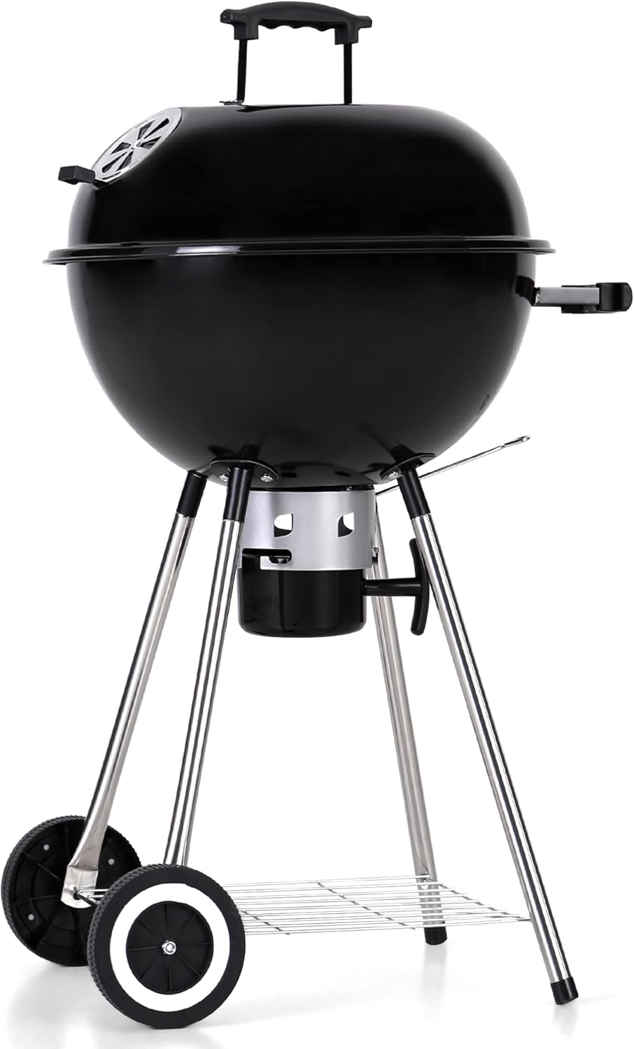 Captiva Designs Parrilla de barbacoa de carbón de 18 pulgadas con tapa y cuenco esmaltados de porcelana, rejilla gruesa cromada, atrapa cenizas
