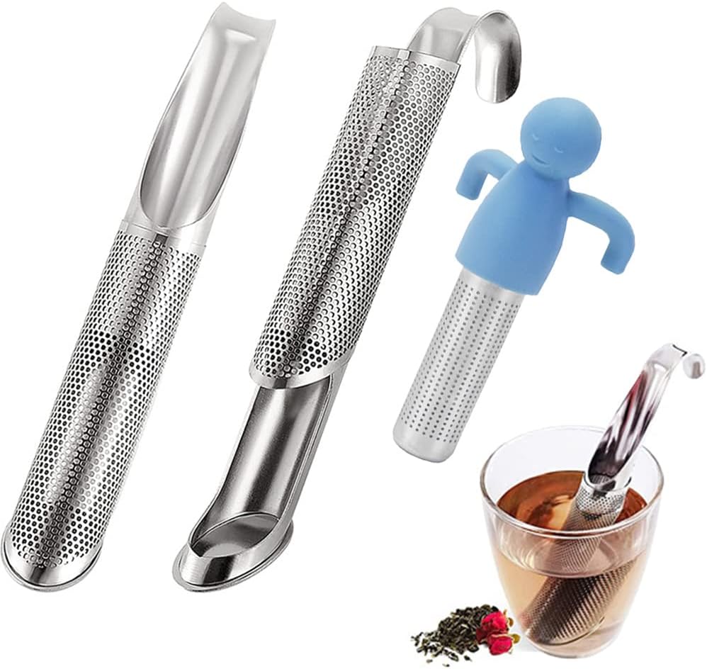 Juego de 3 coladores de té, difusor de té para té suelto, infusor de té de mango largo, tubo de té más empinado para té suelto