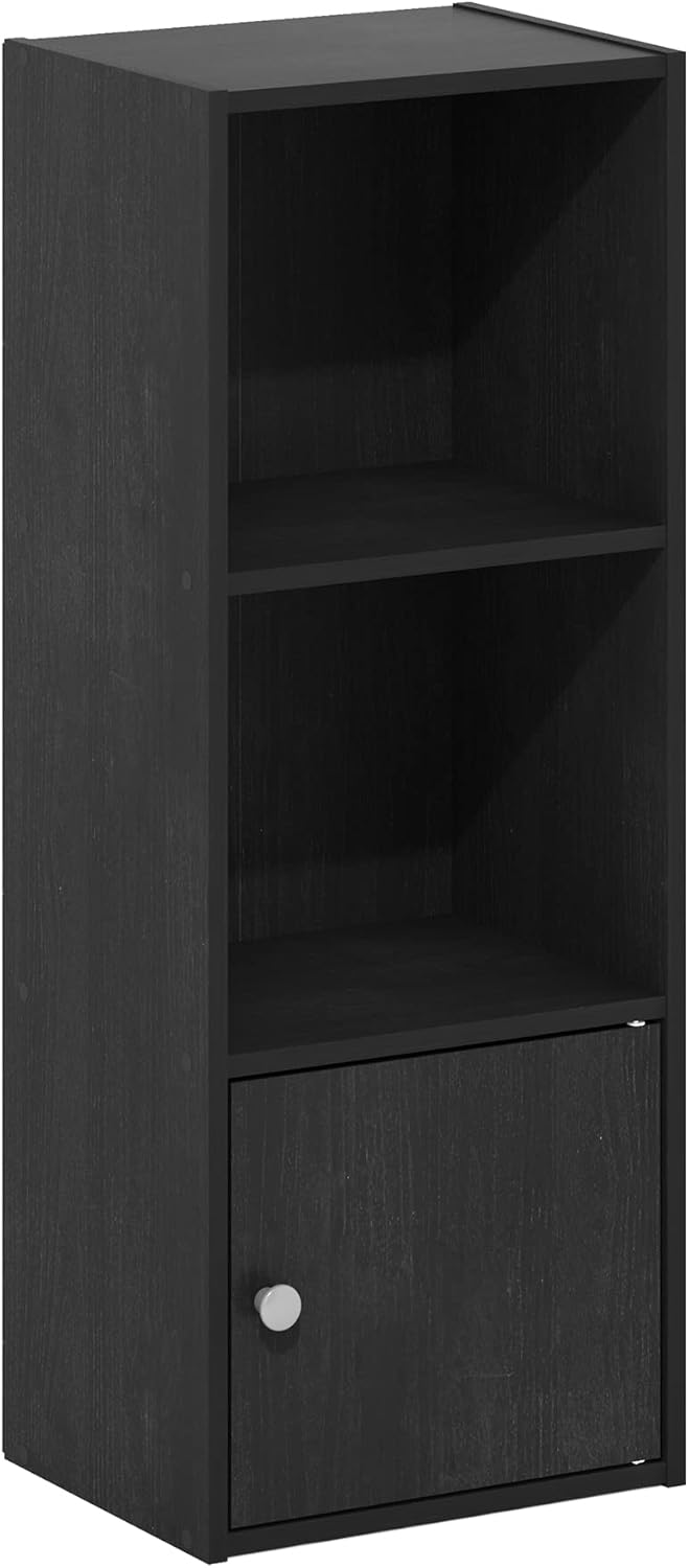 Furinno Luder Estantería con armario de almacenamiento de 1 puerta, madera negra