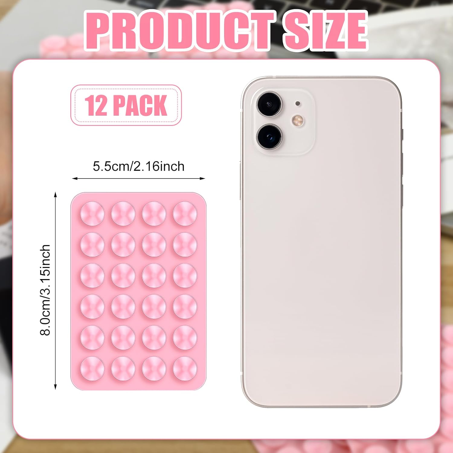 Kanayu 12 fundas de silicona con ventosa para teléfono, soporte adhesivo para teléfono, soporte antideslizante con ventosa para espejo, baño, hogar,