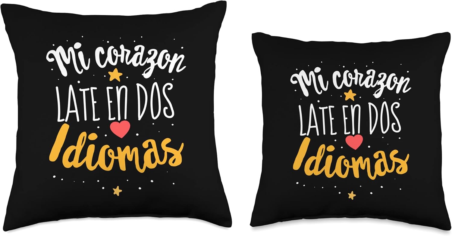 Dimelo Espanol Regalos Para Maestras Gifts Ideas Mi Corazon Late en dos idiomas – Almohada bilingüe para profesor de español, 16 x 16 pulgadas,